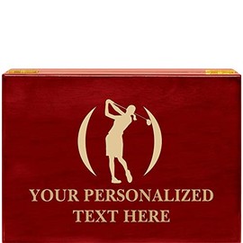 Crown Awards Golf Swing Female Rosewood Humidor Gift, Customize with Your Own Text Engraving Prime