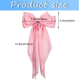 Bow Hair Clips Solid Color Bow French Automatic Hair Clip with Long Silky Satin Tail Large Bows for Simple Women Girls Barrettes Hair Fastener Accessorie (pink-red, 2)