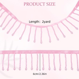 letsinstyle 2 Yards 2.36 Inch Wide Pink Beaded Fringe Trim, Teardrop Bead Tassel Ribbons Crystal Fringe Belt, Decorative Sewing Accessories for Wedding Bridal DIY Crafts Home Decor Clothing Decoration
