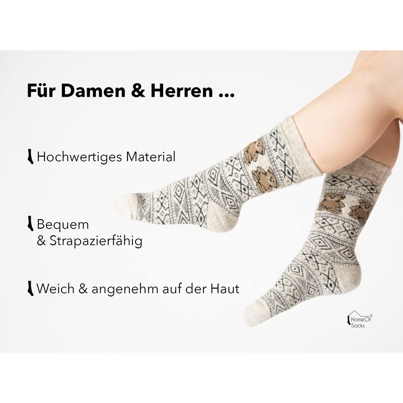 One Pair of 80% Wool Socks with Teddy Motif Norwegian