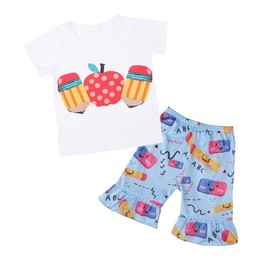 DACSOIT Toddler Girls Back to School Pencil Outfits Set Ruffle T-Shirt Dress and Pants Outfit Set 7-8Y