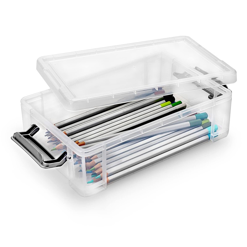 BTSKY Pack of 4 Stackable Transparent Pen Box, Office Supplies,