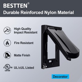 [10 Pack] BESTTEN Outdoor Outlet Cover for GFCI and Decorator Receptacle, Weatherproof, Vertical/Horizontal Auto-Closing Lid, UL Listed, Black, H4.65” x W2.87” x D0.71”