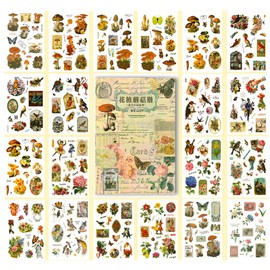 BLEDS Scrapbooking Stickers, Plant Mushroom Stickers Book with Aesthetic Ephemera Stickers Journaling Supplies for Scrapbooking Junk Journal Planner Bullet Scrapbooking Card Decor