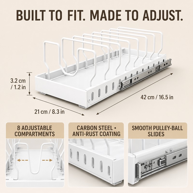Pull-Out Pot and Pan Lid Organizer Rack for Kitchen Cabinet,