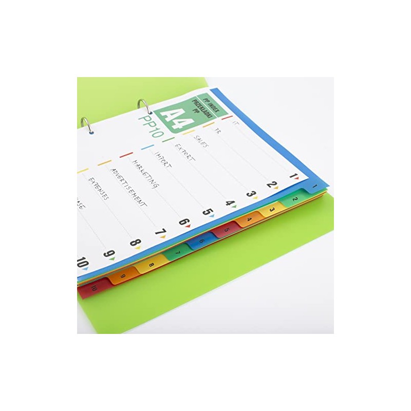 D.RECT Index for A4, PP10, 10 Dividers, Ring Binder, Tabs