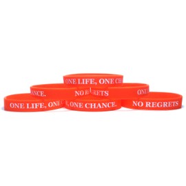 TheAwristocrat 6 Pack ONE LIFE, ONE CHANCE. NO REGRETS Inspirational Silicone Wristband Rubber Bracelet (Orange, Small (7" 180mm))