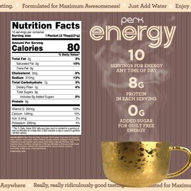 Perk Energy Original Dark Chocolate Salted Carmel Pretzel Flavored Drink Powder (10 Servings Stickpack) - Gluten-Free, Peanut-Free, Soy-Free