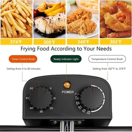 MEDIMALL Deep Fryer with Basket, 3.2QT/12Cup Electric Oil Fryer for Home Use, Small Fat Fryer w/View Window/Timer Control/Temperature Knob, 1700w Stainless Commercial Countertop Fryers for Chicken