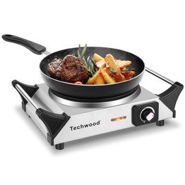 Techwood Hot Plate for Cooking, 1500W Electric Stove Countertop Single Burner with Adjustable Temperature & Stay Cool Handles, 7.5” Cooktop for Home/RV/Camp, Compatible for All Cookwares, Silver