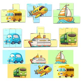 Magnetic Blocks, 1.3 inches (33 mm), Large Magnetic Blocks, Set of 9, Traffic Theme, Magnetic Cubes, 3D Puzzle, Building Blocks, Educational Toy, STEM Education, Creativity, Space Recognition, Kids