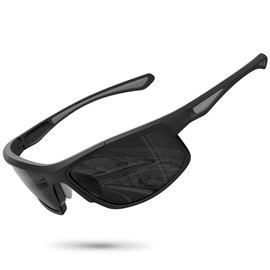 Ofwin Sports Sunglasses for Men Women Polarized UV Protection Fishing Driving Cycling Bik Running Wrap Around Sun Glasses Matte Black Frame/Gray Lens