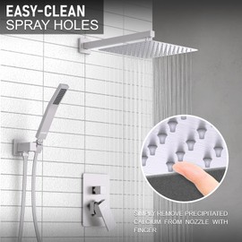 KOJOX Shower System with High Pressure 12 Inch Rainfall Shower Head, Handheld Shower head and Shower Faucet Trim valve, Bathroom Luxury Rain Mixer Shower Set Wall Mounted Brushed Nickel