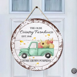 WengBeauty Fall Farm Pumpkin Wood Hanging Sign Plaque, The Olde Country Farmhouse Wooden Door Hanger, Rustic Autumn Thanksgiving Wall Art for Home Garden Farmhouse Yard Decor 10 Inch