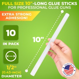 IDL Packaging 1/2" (0.43-inch) x 10" Variety-of-Surfaces Full-Size Hot Glue Sticks for Glue Guns, Clear (Pack of 10) - Superior Bonding Strength for Foam, Vinyl, Leather, Upholstery, Furniture