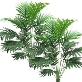 Ollain Artificial Palm Faux Plant Fake Tree Tropical Leaf Bush Plastic Greenery Large Areca Palm Plants Bush Imitation Ferns (Green, 2 PCS)