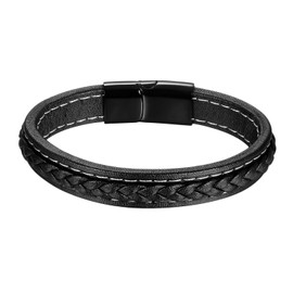 OIDEA Men's Leather Bracelet with Magnetic Clasp: Braided Bangle Wrists Leather Bracelet with Magnetic Clasp Vintage Retro Style Jewellery Gift for Men Boys Silver Gold Black Blue, Leather, Without