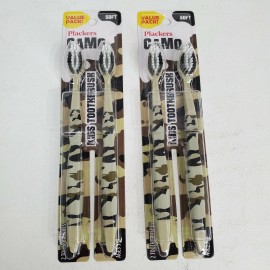 Plackers Camo Kids Tooth Brushes Set of 2 Value Pack Total of 4 Ages 5-8 New