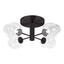 HomeStock 4 Light Semi Flush Mount Ceiling Light - Matte Black Finish, Clear Glass Shade