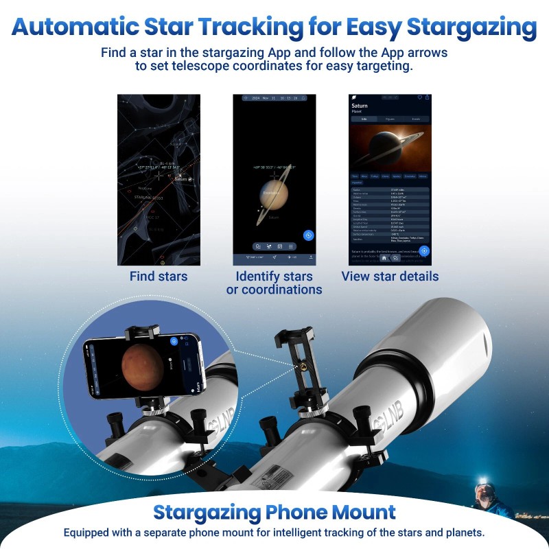 ESSLNB 70080 Professional Telescope 70X W/ Star Tracking APP for