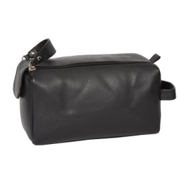 Leather Laundry Bag Shaving Kit Toiletries Cosmetic Travel Bag Weekend Bag HLG971 Black, black, Toiletry bag