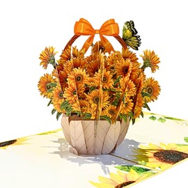 Three Dee Cards - Vibrant Sunflower Basket 3D Pop Up for Her Mum Mothers Day - Wife Girlfriend Anniversary Valentines Pop-up - Grandma Birthday