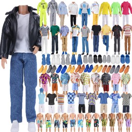 E-TING 10-Item Fantastic Pack = 5 Sets Fashion Casual Wear Clothes Outfit with 5 Pair Shoes for boy Doll Random Style (Leather Jacket + Casual Wear Clothes + Swimwear)