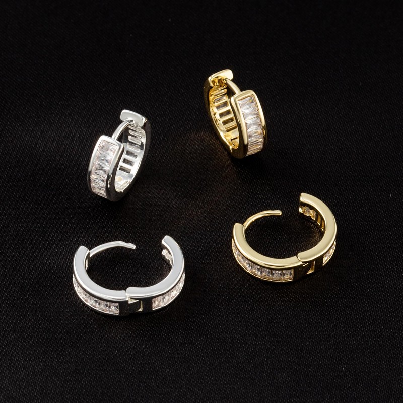 Txdvbls Gold Hoop Earrings Cartilage Mens Huggie Earrings Baguette Cubic