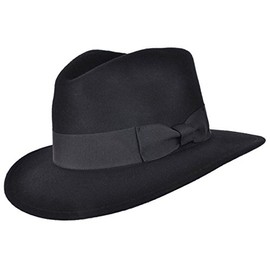Mens or Womens 100% Wool Fedora Hat with Grosgrain Band Trilby Panama Type Hats (55 cm, Black)