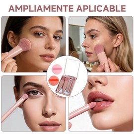 Set de Brochas de Maquillaje de Viaje, 5 Pinceles Mini Makeup Brushes Estuche con Espejo PortátilKit Cosmético Portátil2 pzs Borlas para Polvos,...   