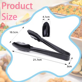 Acidea 9Inch Plastic Serving Tongs, 10Pcs Black Reusable or Disposable Tongs, Kitchen Party Food Buffet Appetizers Barbecue Event Salad Tongs Utensils Set for Dining