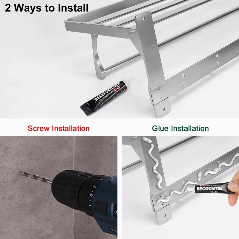 Burkey Toallero Doble Acero Inoxidable Baño De Pared Con 5