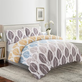 Marina Decoration Ultra Soft Silky Zipper Rich Printed Rayon from Bamboo All Season 2 Pieces Duvet Cover Set with 1 Pillowcase, Modern Colorful Leaves Pattern Twin/Single Size