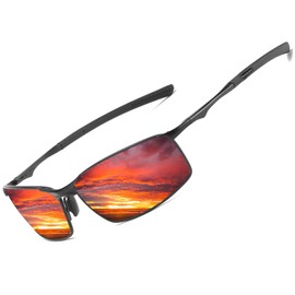 LEDING&BEST Polarised Aviator Sunglasses Men Women Outdoor Lightweight Metal Frame Fishing Golf Driving Stylish Retro Aviator Glasses Cat 3 CE, Black Frame/Red Lens