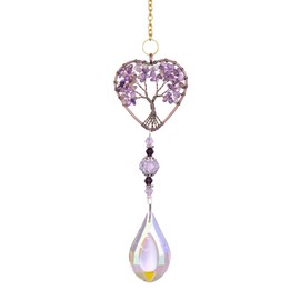 Sahoottie Amethyst Crystal Sun Catcher for Windows Hanging Crystal Purple Heart Tree of Life Crystals Sun Catcher for Garden