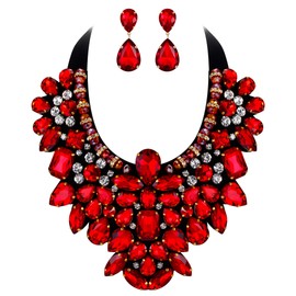 EVER FAITH Women's Jewellery Set Crystal Retro Costume Statement Necklace and Earrings Set for Banquet Prom, Crystal, Rhinestone
