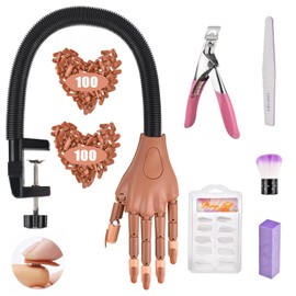INFILILA Practice Hand for Acrylic Nails, Nail Practice Hand, Nail Trainning Hand, Flexible Nail Practice Hand Kits with 200 PCS Nail Tips, Nail Files and Clipper for Beginners