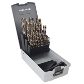 Accusize Industrial Tools 29 Pc Jobber Drill Set, 135 Degree Split Point, M35 (H.S.S. Plus 5% Cobalt), 1/16'' - 1/2'' by 1/64'', 0422-0029