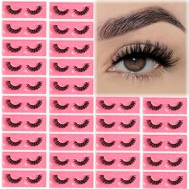 APCYUST Wispy Lashes Bulk 30 Pairs Natural Volume Eyelashes Wholesale Cat Eye Strip Lash Sets Short Thick Fluffy False Mink Eyelash Strips Full Small Fake Pestañas Postizas with Portable Pack