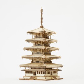 wa-gu-mi Five-storied Pagoda Wooden Architecture 3D Puzzle - Fun DIY Wood Craft Kits - Ideal Gift for Birthdays and Party Favors
