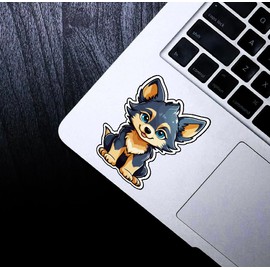 Set of 3 - Cute Wolf Puppy Cartoon Vinyl Decal Sticker, Gray and Tan,Auto, Wall, Laptop, Cell, Truck Sticker for Windows, Cars, Trucks,Or Any Smooth Surface