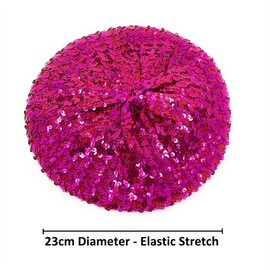 Cadoline Hot Pink Womens Elastic Sequin Polyester Flapper Cap Hat 23cm Diameter