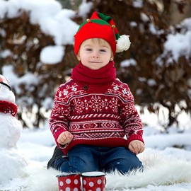 Cleacloud Elf Hat for Kids，Christmas Elf Knitted Hat, Xmas Beanie Hat Knit Cap for Children (1 to 6 Years Old) Green