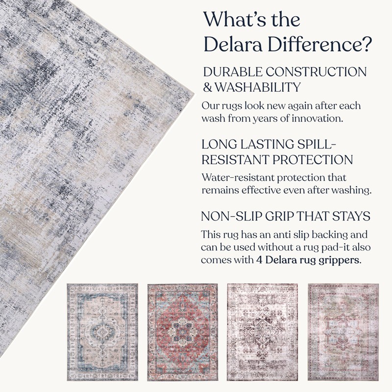 Delara Machine Washable Area Rug, Soft & Durable, Non-Slip, Stain