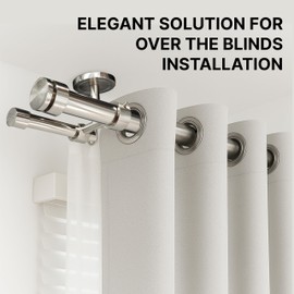 Ceiling Mounted Double Curtain Rod, Heavy Duty Brushed Nickel Double Curtain Rod, Drapery Holder with Three Ceiling Mount Brackets and Installation Hardware Included (Brushed Nickel, 48-84")