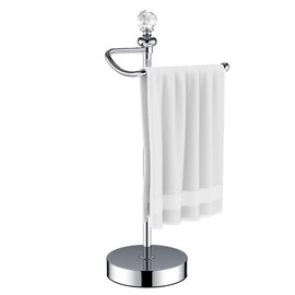 ROLABAM Heavy Weighted Towel Holder (with Crystal Ball) Standing Towel Holder - Total Height 15.7'' for Kitchen, Bathroom, Vanity - Classic Decorative Metal Hand Towel Stand, Polished Chrome