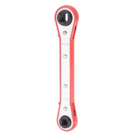 sourcing map HVAC Service Wrench 1/4" 5/16" 3/16" 3/8" 180 Degrees SAE Double Head 16-Teeth Air Conditioner Valve Reversible Ratchet Wrench for Refrigeration Equipment Repair, Silver Red