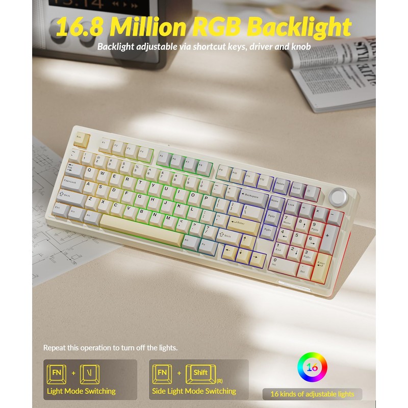 SOLAKAKA KI99 Pro 96% Wireless Gaming Keyboard, RGB Creamy Keyboardw