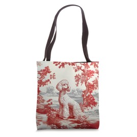 Chic Standard Poodle Red Toile de Jouy French Graphic Tote Bag
