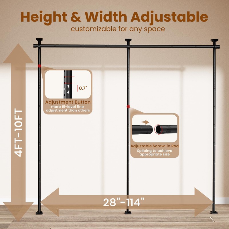 Bonpally Room Divider Curtain Rod, No Drilling Tension Rod for